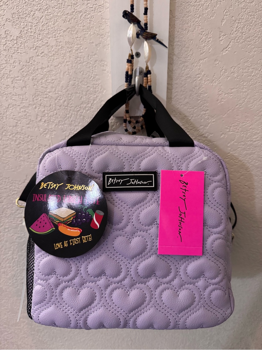 Betsey Johnson lavender heart quilted insulated large lunch/picnic bag 💜